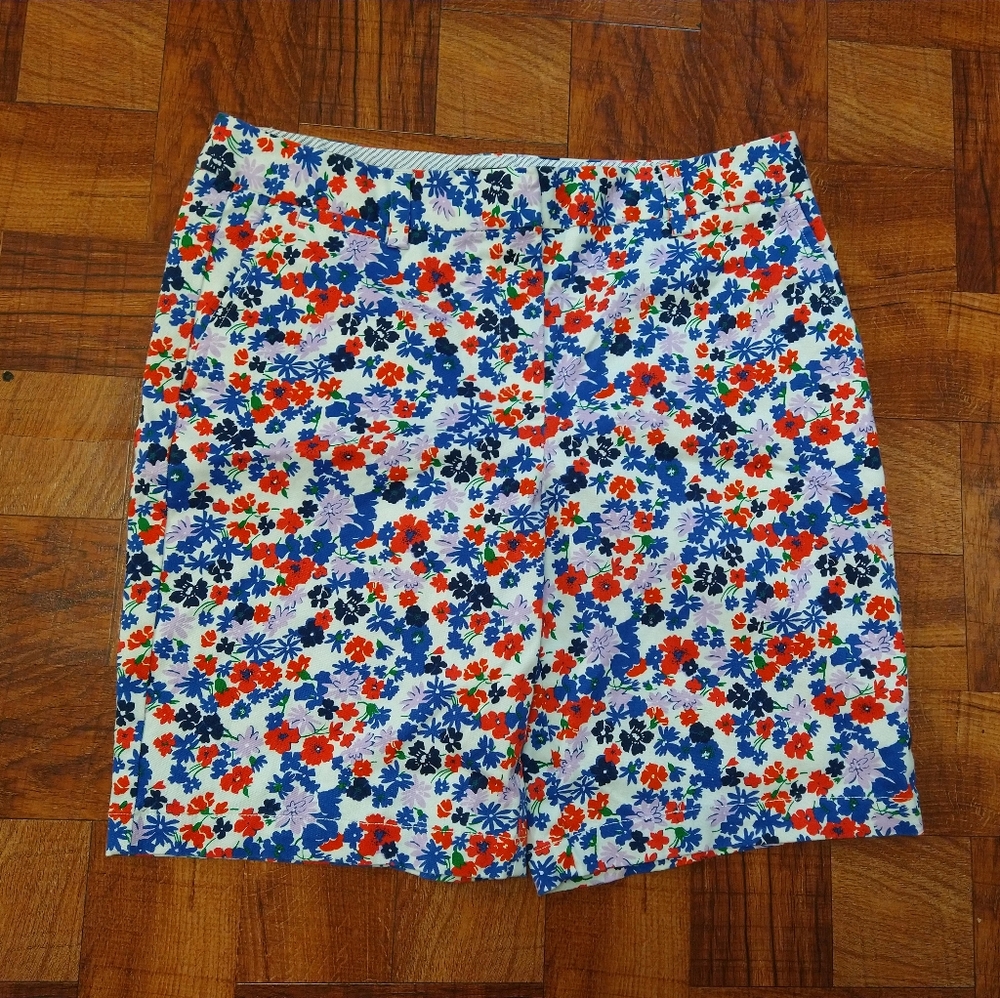 Lands' End Spring Summer AOP Floral Flower Print Mid Rise Shorts Women's Size 14